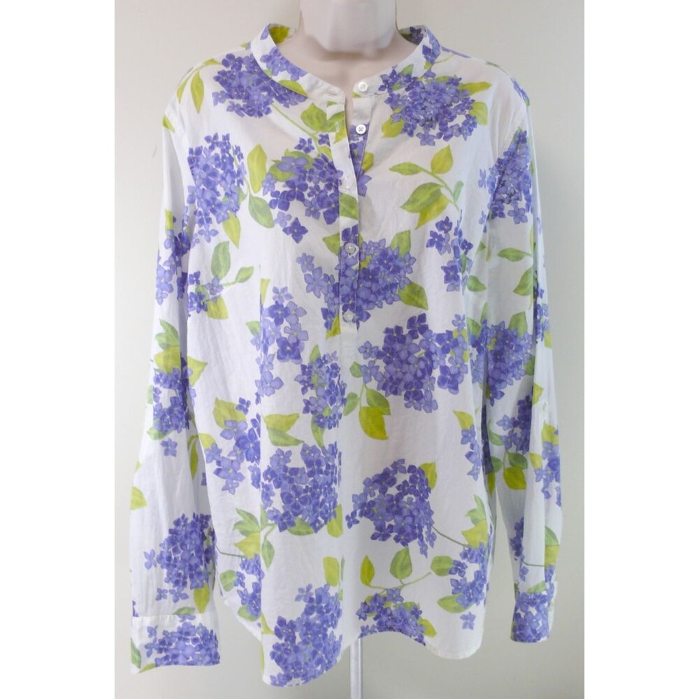 Talbots Blouse shirt purple green Floral lightweight long sleeves cotton sz L